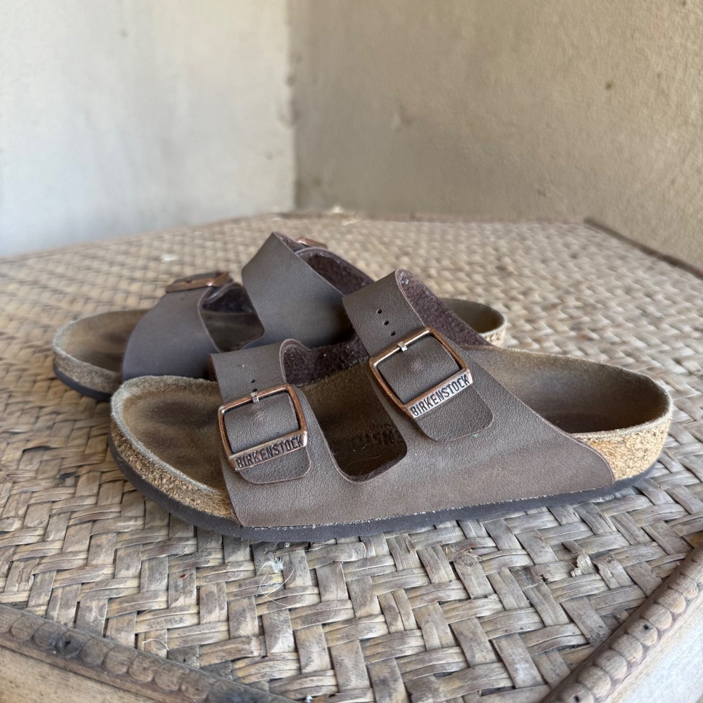 Birkenstock Arizona Kids Sandals Size 31 Brown Birko-Flor Double Strap Slides